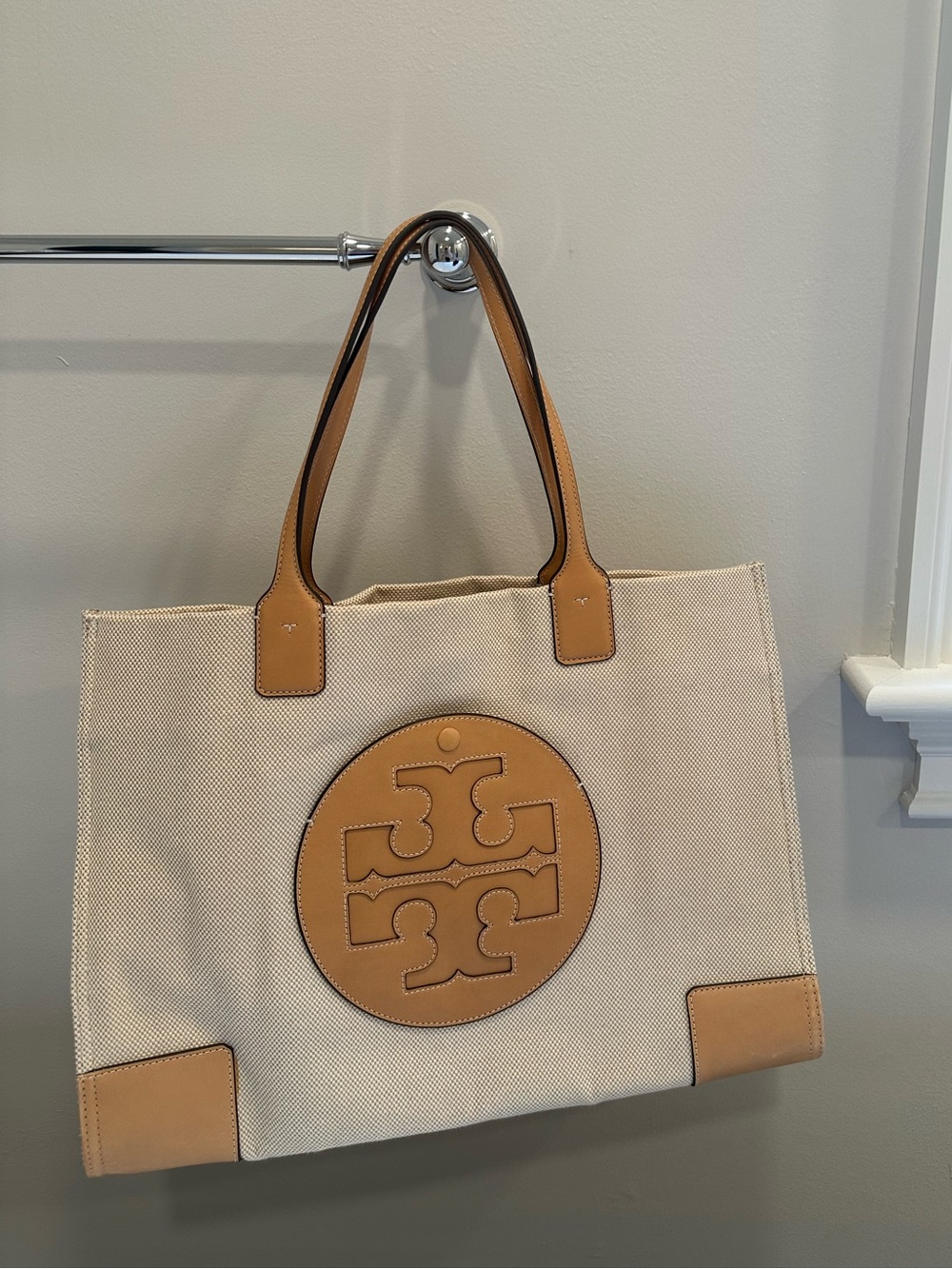 Tory Burch Ella Canvas Tote with Tan Leather Trim